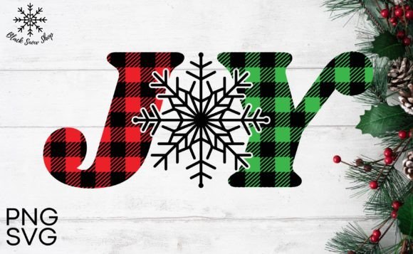Joy Snowflake Buffalo Plaid Graphics for Crafts